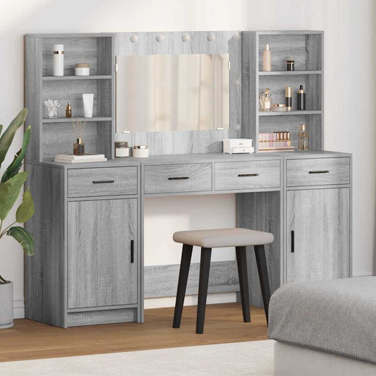 Schminktisch Set mit Regal 3 pcs Grau Sonoma 78,5 x 41 x 135 cm