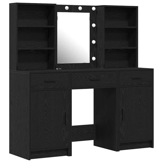 Schminktisch Set 3 pcs Schwarz Eichen-Optik 50 x 41 x 135 cm