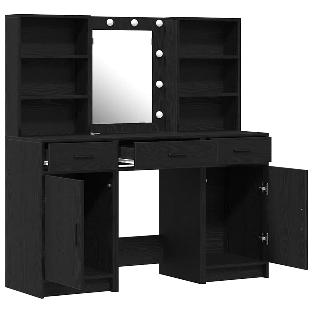 Schminktisch Set 3 pcs Schwarz Eichen-Optik 50 x 41 x 135 cm