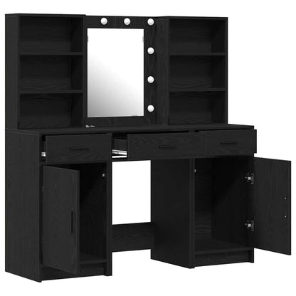 Schminktisch Set 3 pcs Schwarz Eichen-Optik 50 x 41 x 135 cm