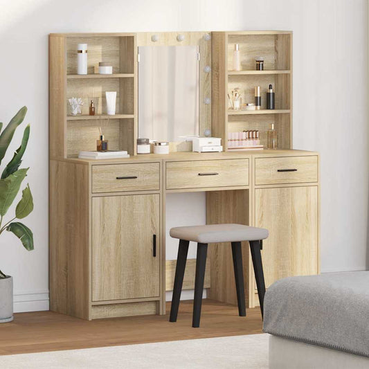 Schminktisch Set mit Regal 3 pcs Sonoma-Eiche 50 x 41 x 135 cm