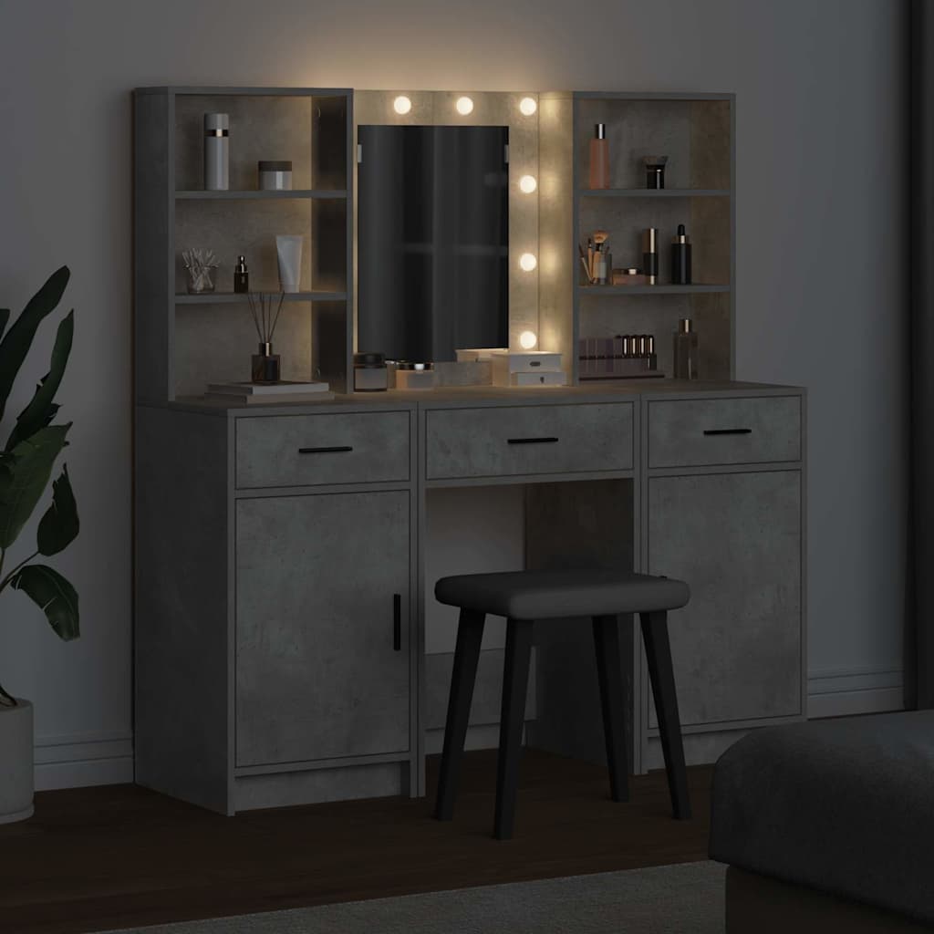 Schminktisch Set mit Regal 3 pcs Beton Grau 50 x 41 x 135 cm
