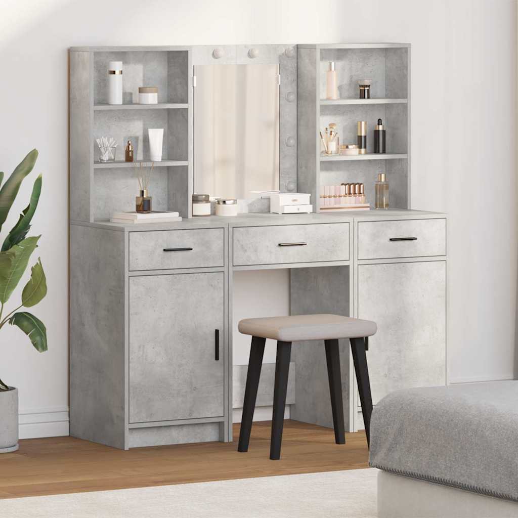 Schminktisch Set mit Regal 3 pcs Beton Grau 50 x 41 x 135 cm