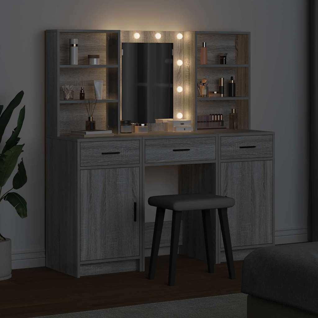 Schminktisch Set mit Regal 3 pcs Grau Sonoma 50 x 41 x 135 cm