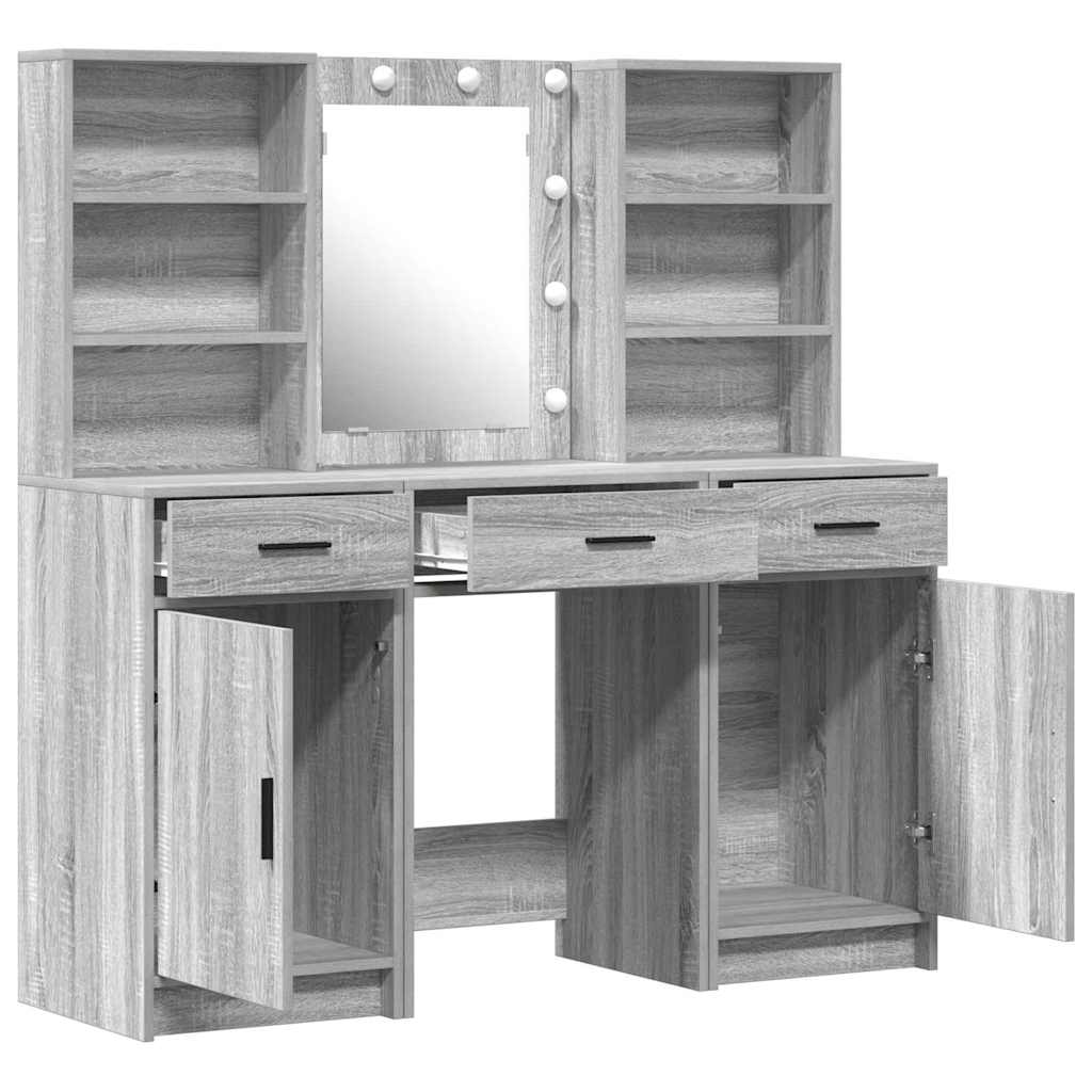 Schminktisch Set mit Regal 3 pcs Grau Sonoma 50 x 41 x 135 cm