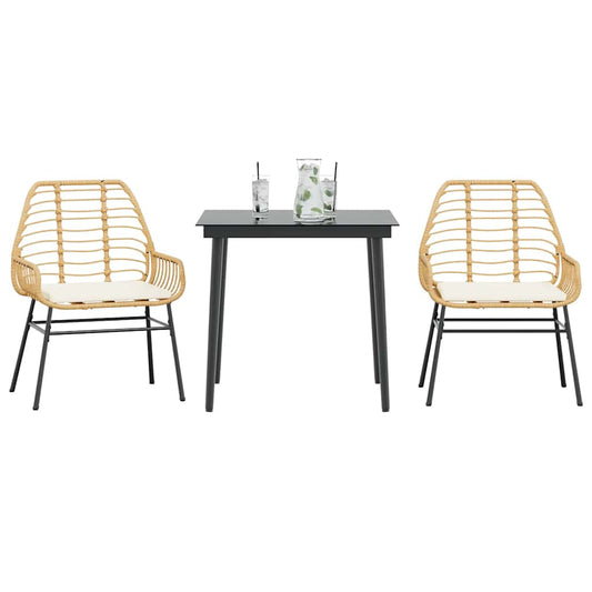 3-tlg. Garten-Essgruppe mit Kissen Braun Poly Rattan Glas