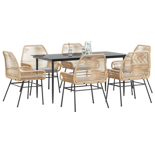 7-tlg. Garten-Essgruppe mit Kissen Braun Poly Rattan Glas