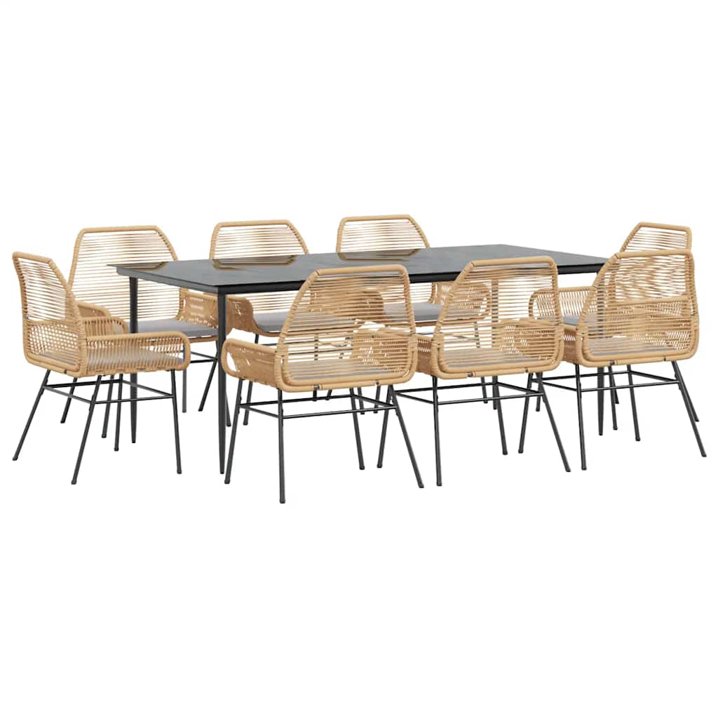 9-tlg. Garten-Essgruppe mit Kissen Braun Poly Rattan Glas