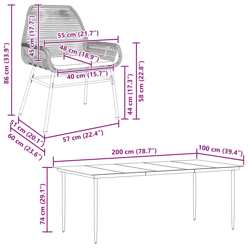 9-tlg. Garten-Essgruppe mit Kissen Braun Poly Rattan Glas