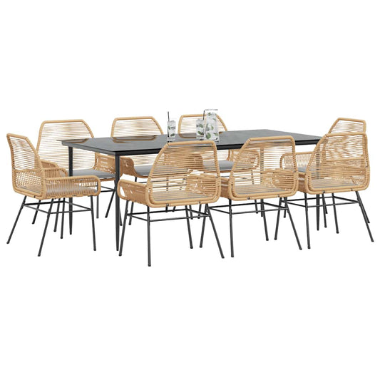 9-tlg. Garten-Essgruppe mit Kissen Braun Poly Rattan Glas