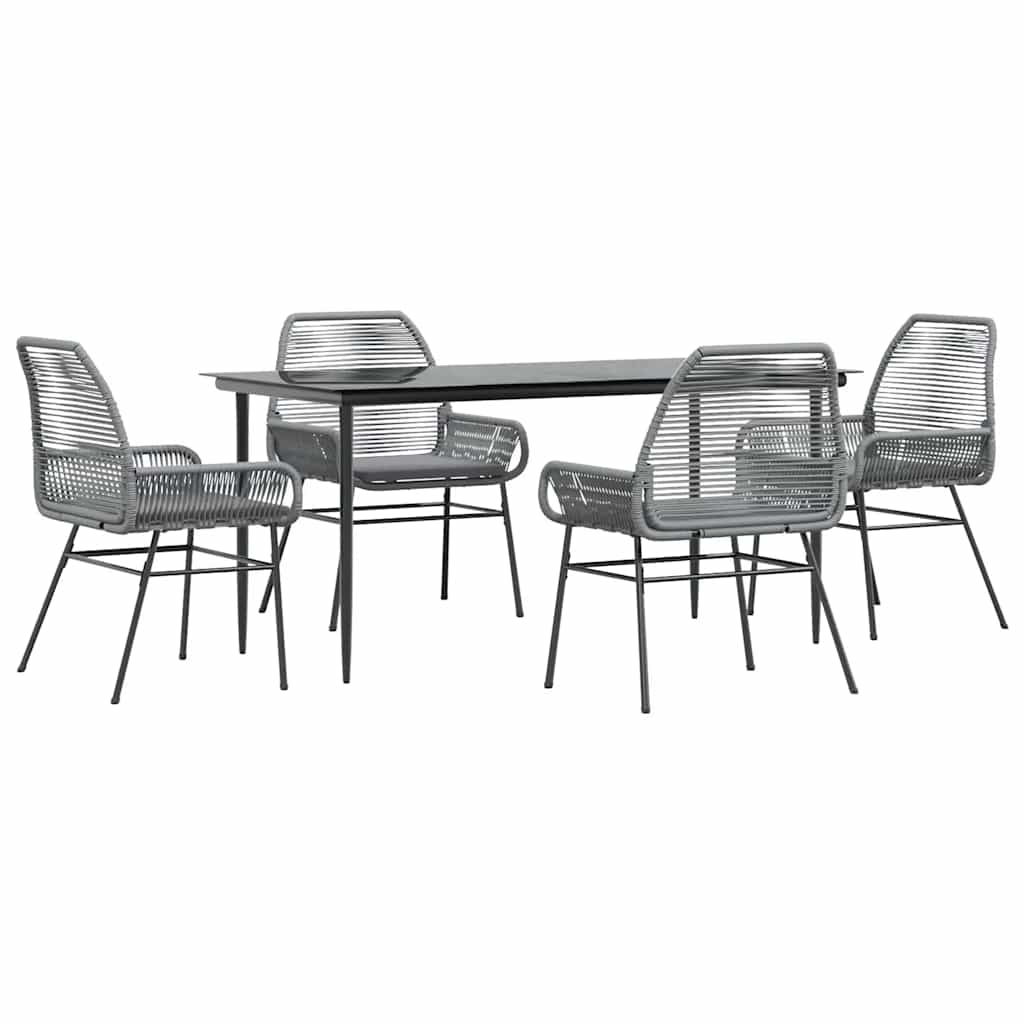 5-tlg. Garten-Essgruppe mit Kissen Grau Poly Rattan Glas