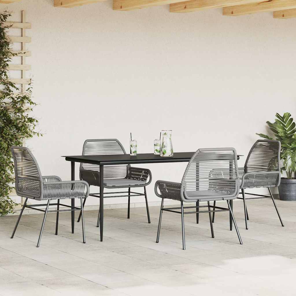 5-tlg. Garten-Essgruppe mit Kissen Grau Poly Rattan Glas