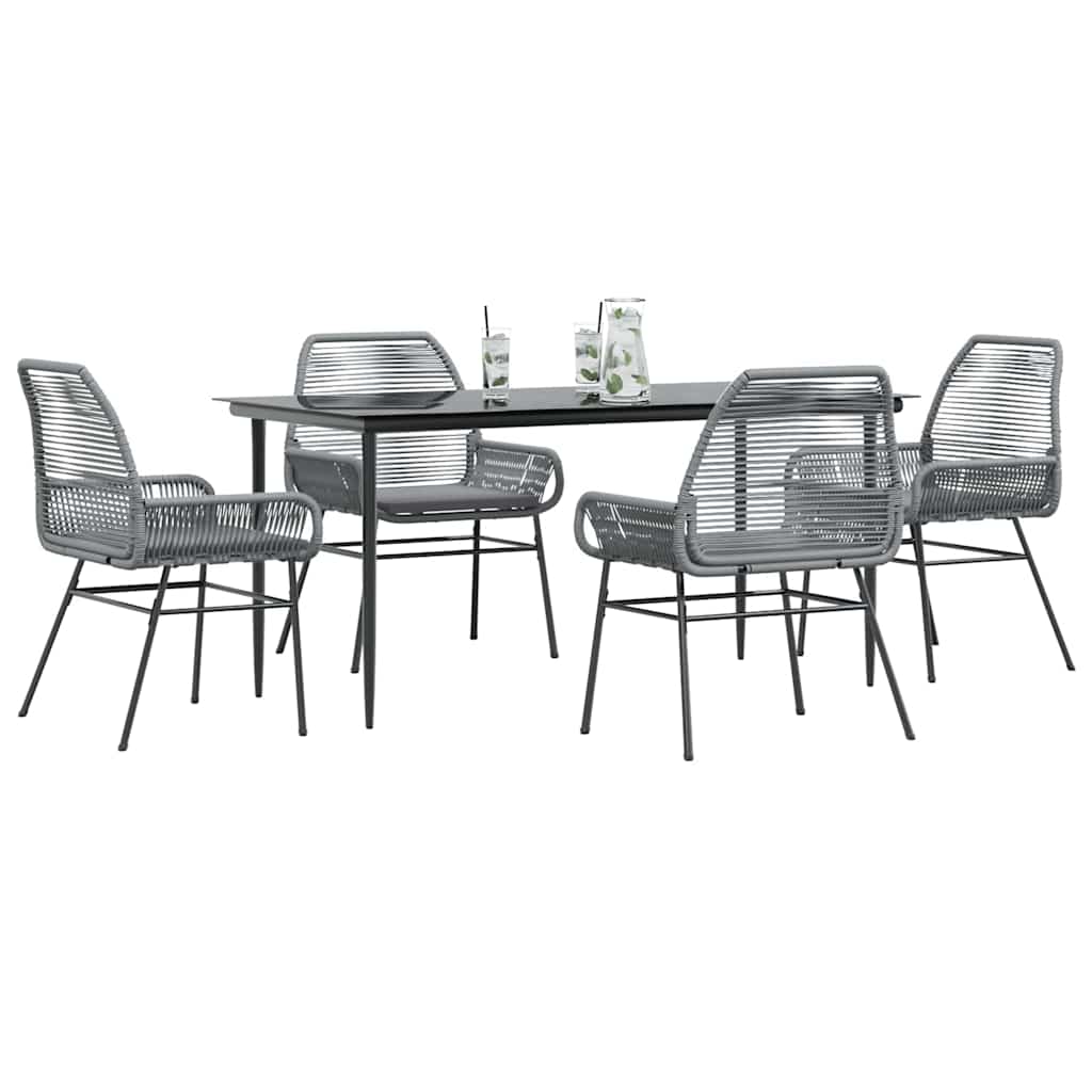 5-tlg. Garten-Essgruppe mit Kissen Grau Poly Rattan Glas