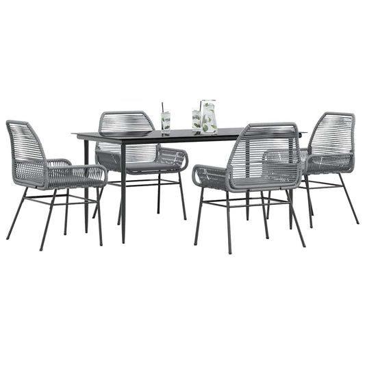 5-tlg. Garten-Essgruppe mit Kissen Grau Poly Rattan Glas
