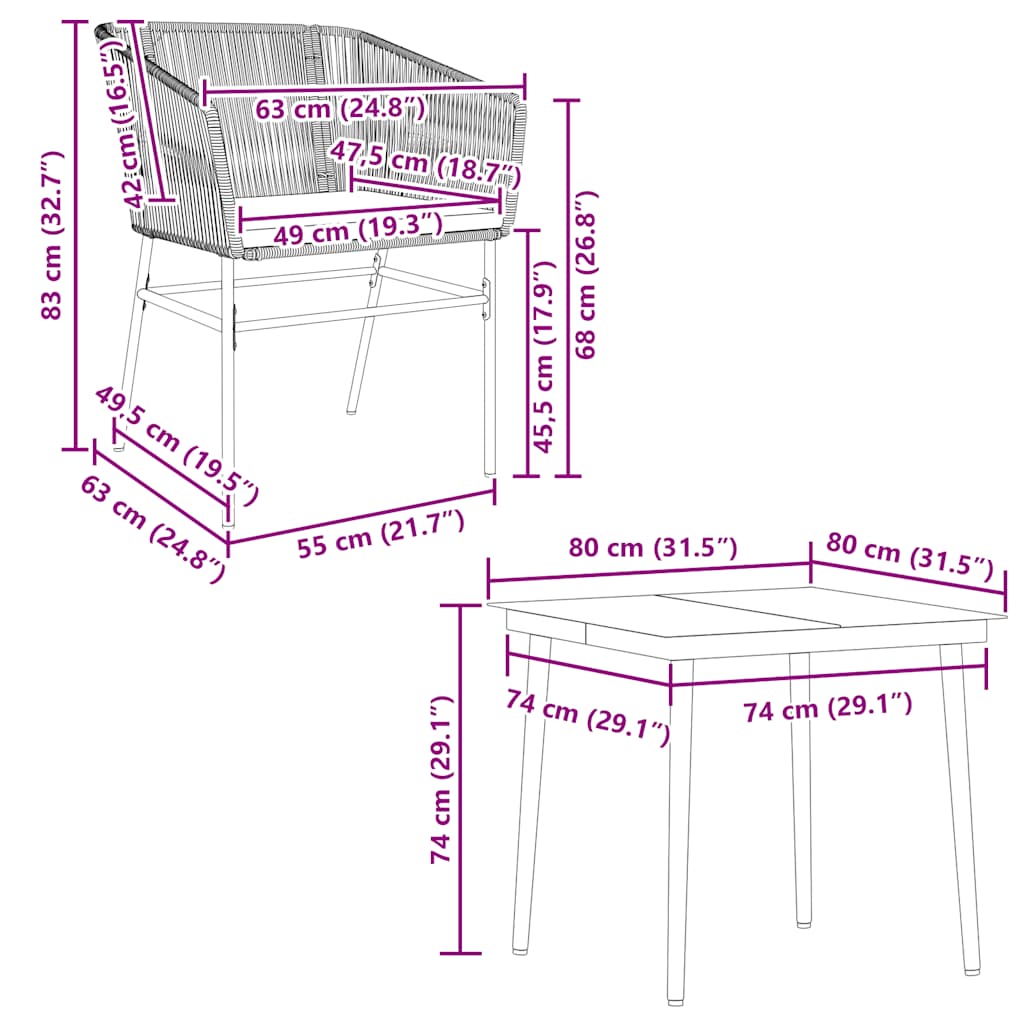 5-tlg. Garten-Essgruppe mit Kissen Braun Poly Rattan Glas