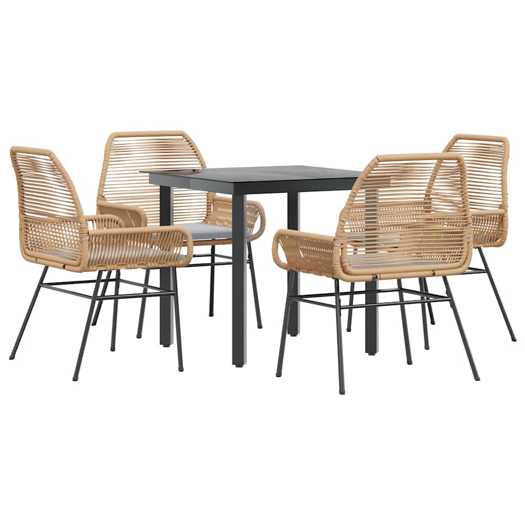 5-tlg. Garten-Essgruppe mit Kissen Braun Poly Rattan Glas