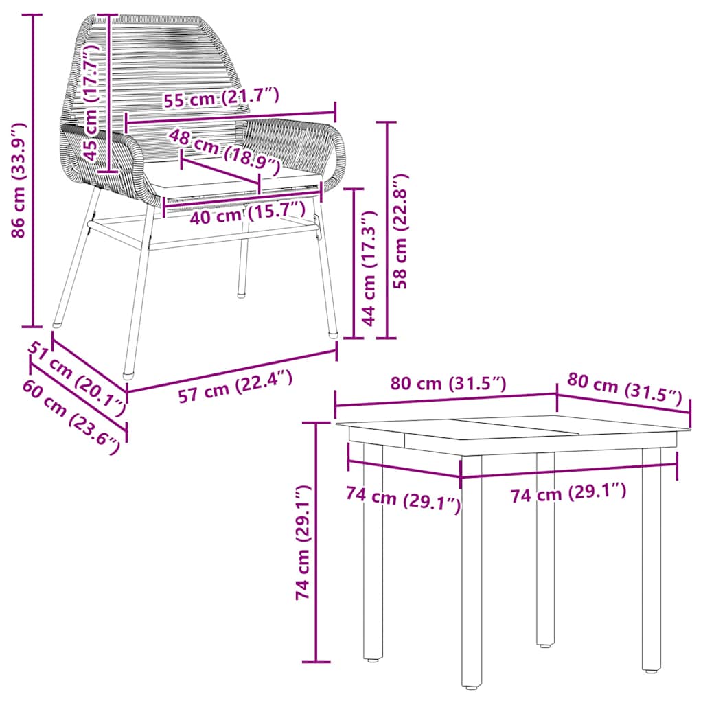 5-tlg. Garten-Essgruppe mit Kissen Braun Poly Rattan Glas