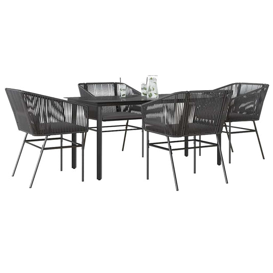 5-tlg. Garten-Essgruppe mit Kissen Schwarz Poly Rattan Glas