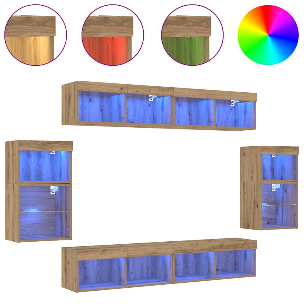 TV-Schrankset Wandmontiert 8 pcs Artisan-Eiche Holzwerkstoff
