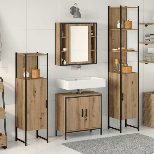 Badezimmermöbel-Set mit Regal mit Tür 4 pcs Braun Holzwerkstoff