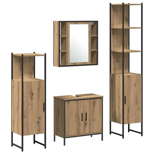 Badezimmermöbel-Set mit Regal mit Tür 4 pcs Braun Holzwerkstoff
