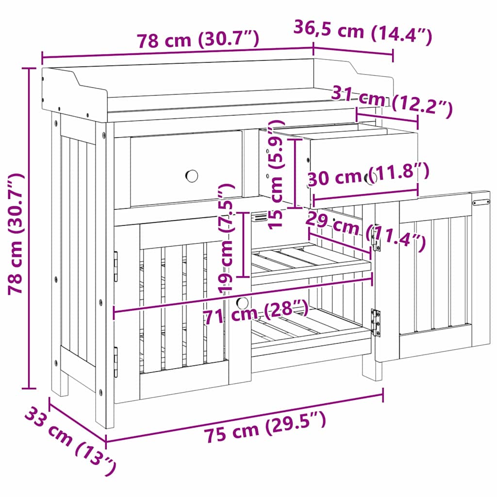 Garten-Schrank Braun 78 x 36,5 x 78 cm Massivholz Akazie