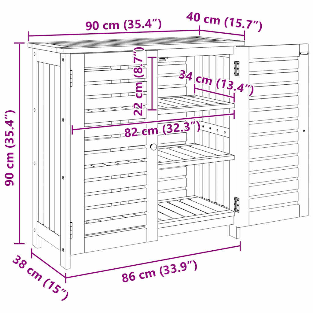 Garten-Schrank mit Tür Braun 90 x 40 x 90cm Massivholz Akazie