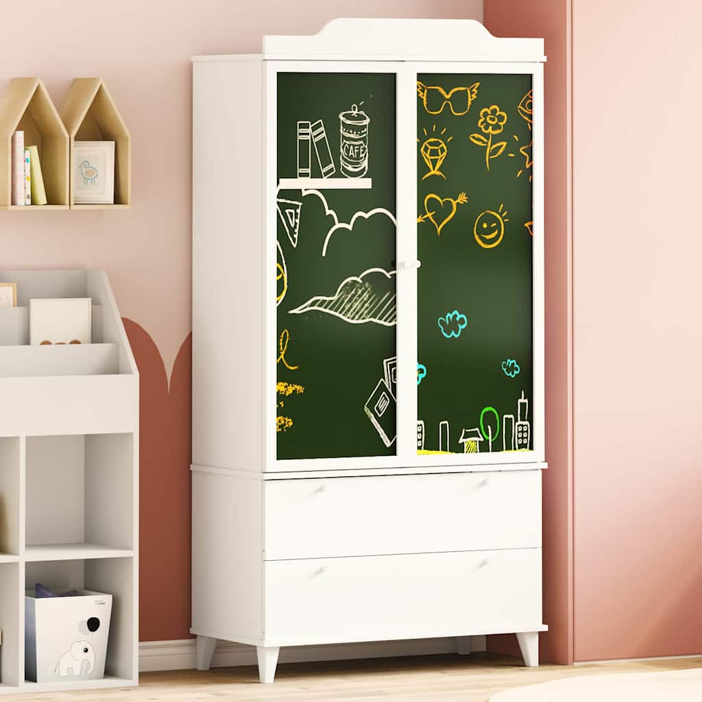 Kreidetafel Kleiderschrank mit Schubladen Weiß Holzwerkstoff