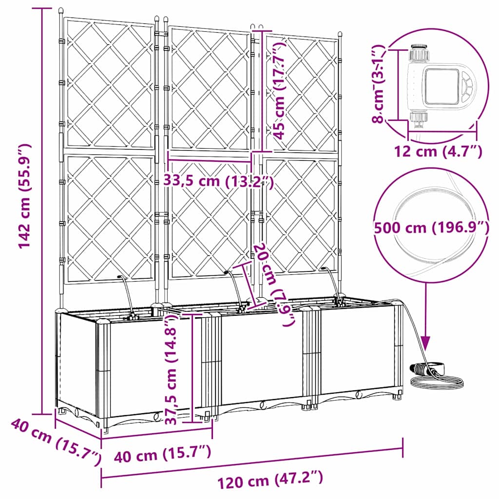 Gartenpflanzer Schwarz 120 x 40 x 142 cm Stahl