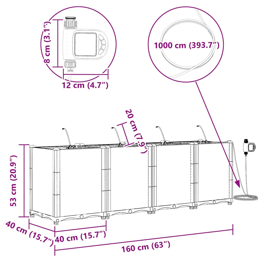 Gartenpflanzer Schwarz 160 x 40 x 52 cm Stahl