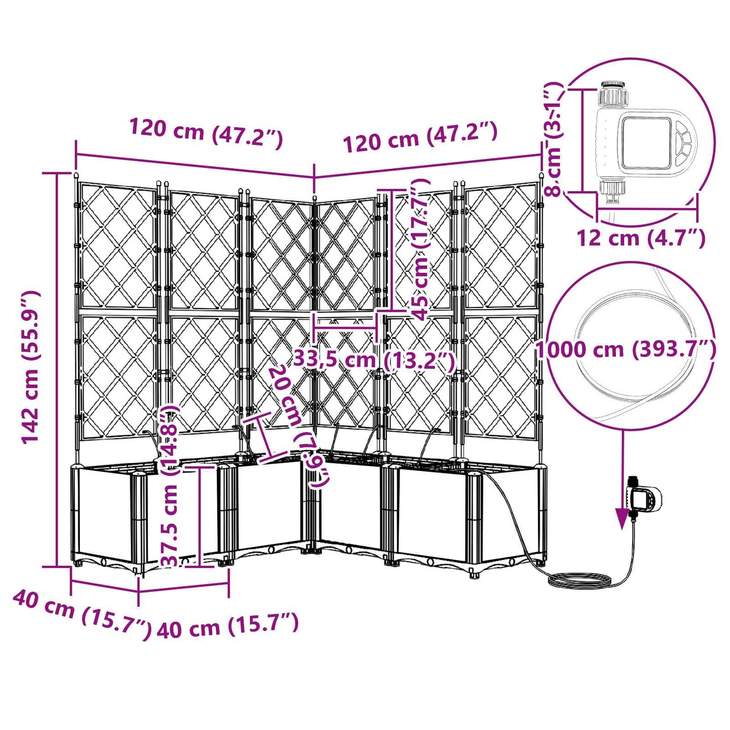 Gartenpflanzer mit Gitter 2 pcs Grau 80 x 40 x 125,5 cm PP
