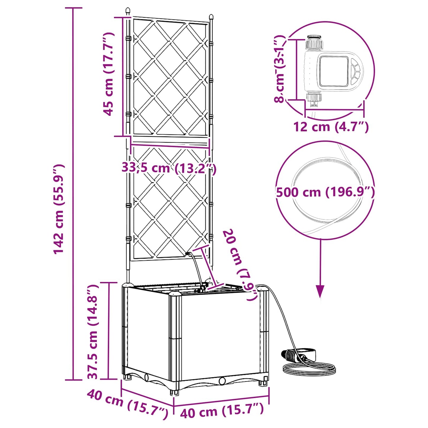 Gartenpflanzer Grau 40 x 40 x 142 cm Stahl