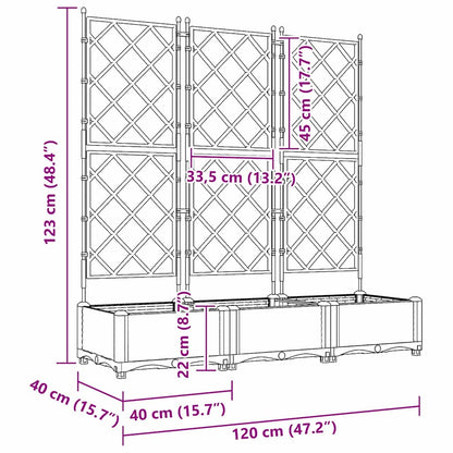 Gartenpflanzer mit Gitter 3 pcs Hellgrau 120 x 40 x 125,5 cm PP