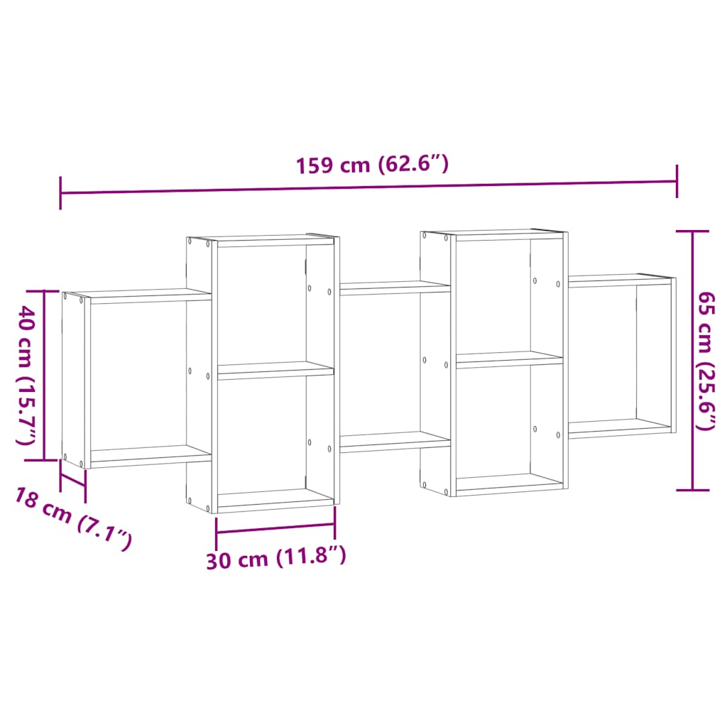 Wandregal Schwarz Eichen-Optik 159x18x65 cm Holzwerkstoff
