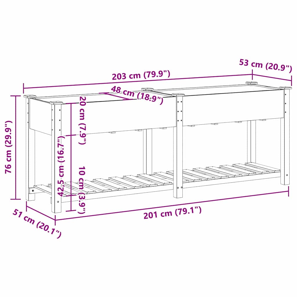 Gartenblumentopf Beige 203 x 53 x 76.5 cm Massives Fichtenholz