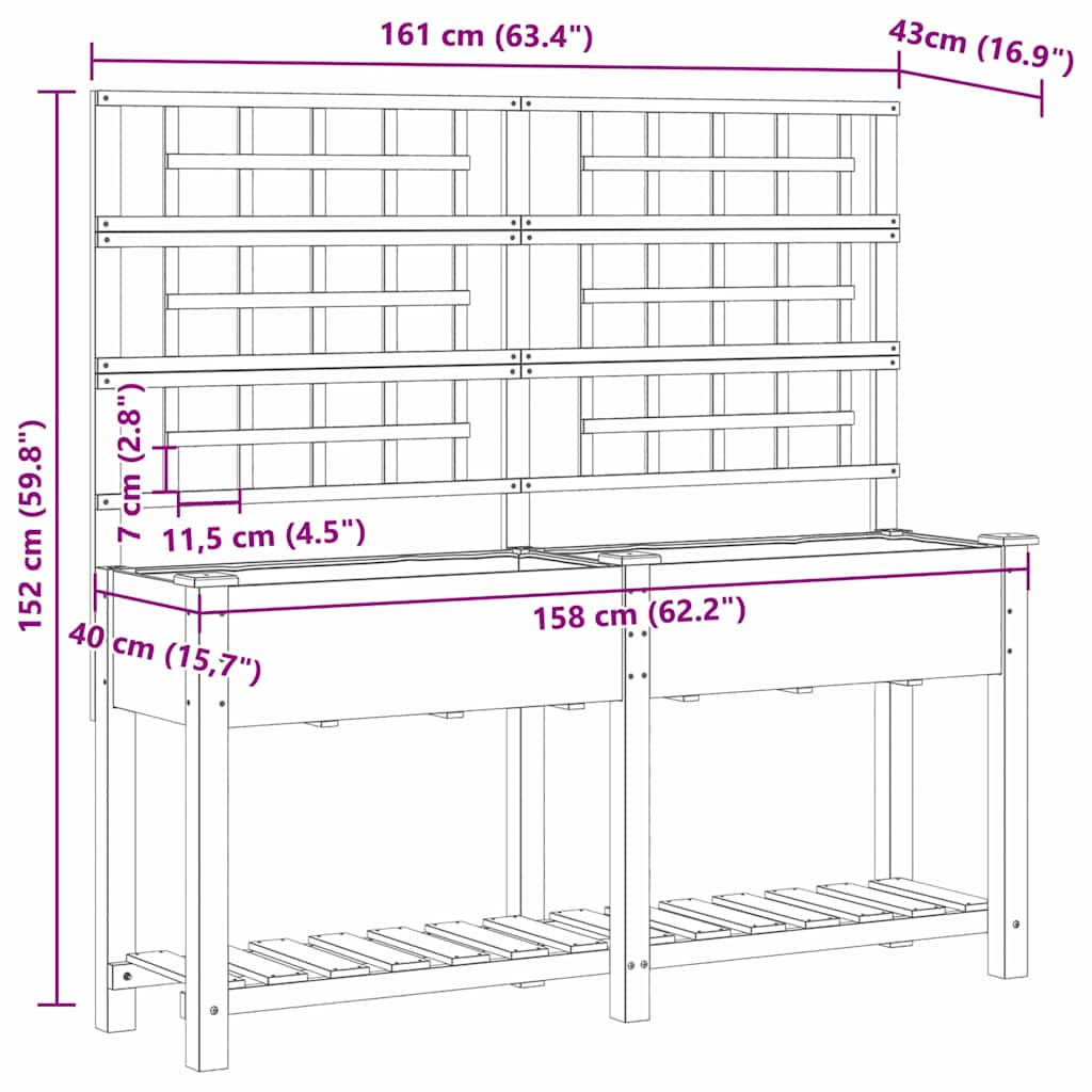 Gartenblumentopf Beige 161 x 46 x 152.5 cm Massives Fichtenholz