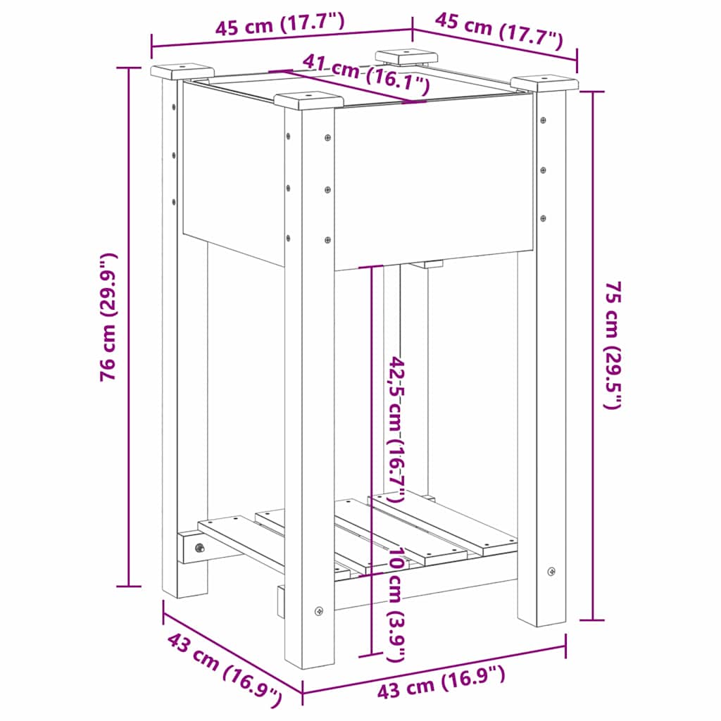Gartenblumentopf Beige 45 x 45 x 76.5 cm Massives Fichtenholz