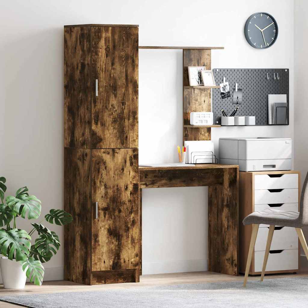 Schreibtisch mit Stauraum 2 pcs Geräucherte Eiche Holzwerkstoff