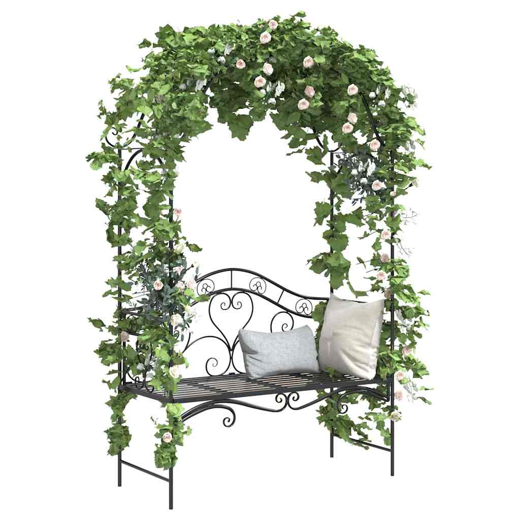 Gartenbank mit Kissen Schwarz 104 x 54 x 93cm Stahl