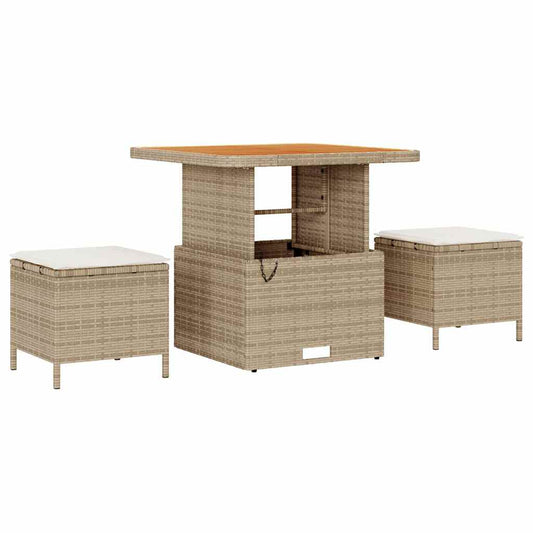 Garten Essgruppe Beige Poly-Rattan
