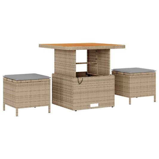 Garten Essgruppe Beige Poly-Rattan