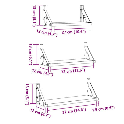 Wandregal-Set 3 pcs Artisan-Eiche 37 x 12 x 13 cm Holzwerkstoff