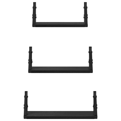 Wandregal-Set 3 pcs Schwarz Eichen-Optik 37 x 12 x 13 cm