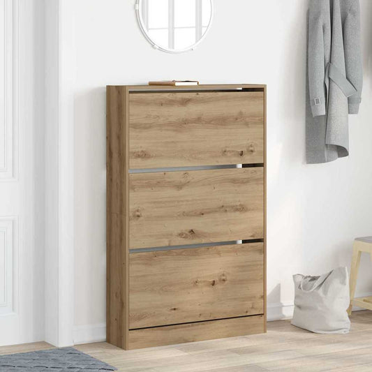 Schuhschrank mit Speicher Eiche handwerklich 80 x 21 x 125.5 cm