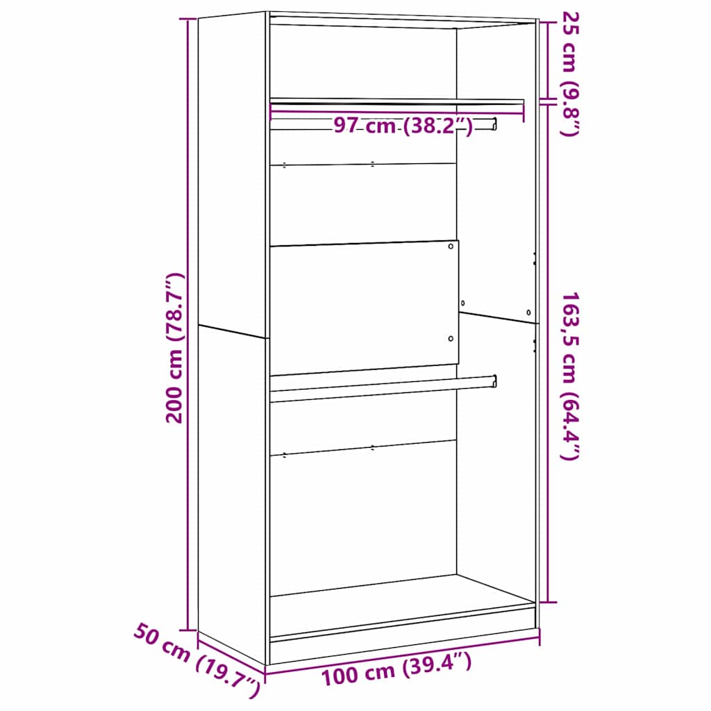 Kleiderschrank Schwarz Eichen-Optik 100 x 50 x 200 cm