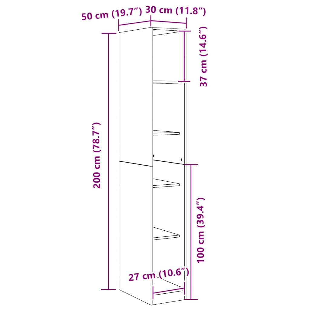 Kleiderschrank Schwarz Eichen-Optik 30 x 50 x 200 cm