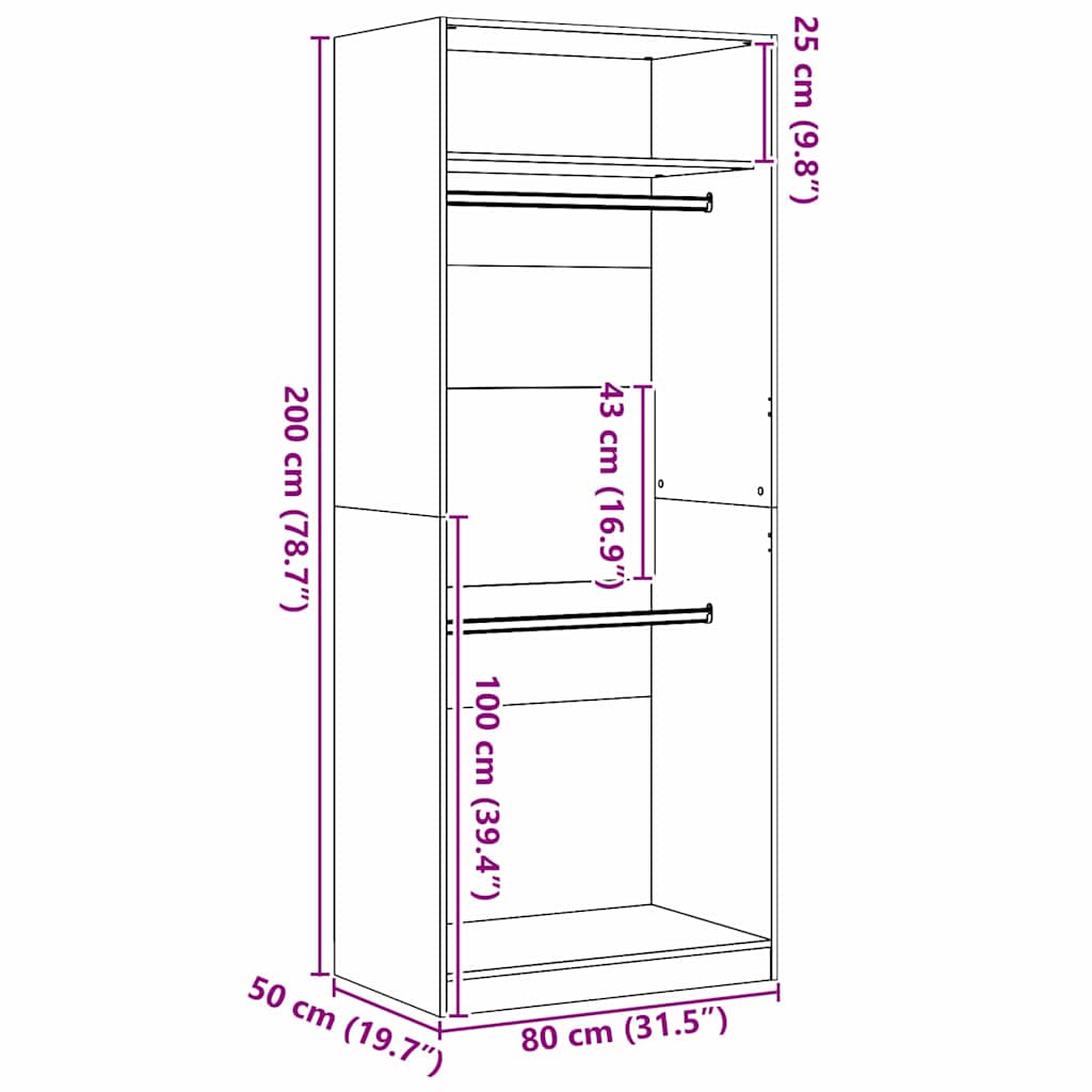 Kleiderschrank mit Regal Schwarz Eichen-Optik 80 x 50 x 200 cm