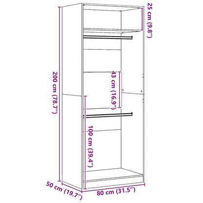 Kleiderschrank mit Regal Schwarz Eichen-Optik 80 x 50 x 200 cm