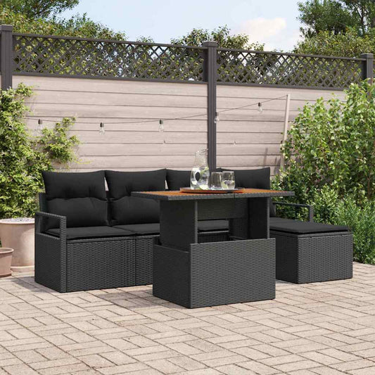 Garten Essgruppe mit Kissen 6 pcs Schwarz und Braun