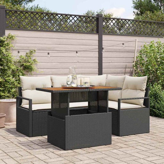 Garten Essgruppe mit Kissen mit Kissen 5 pcs Schwarz und Creme